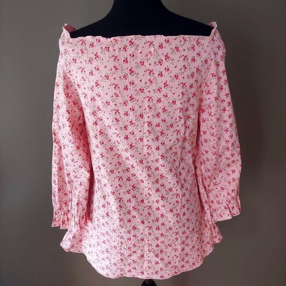 Vintage Ditsy Floral Long Sleeve Print Feminine Square Neck Lace Trim - Picture 3 of 16